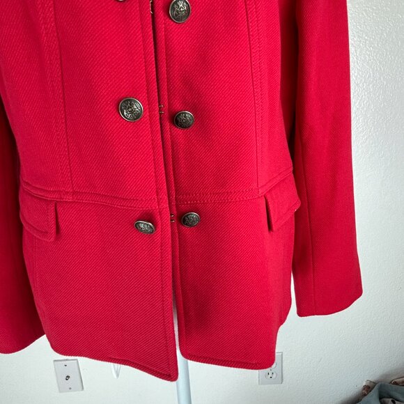 Talbots Women 6P Red Military Jacket Cotton Blend Buttons Twill Classic Holiday - Picture 4 of 16